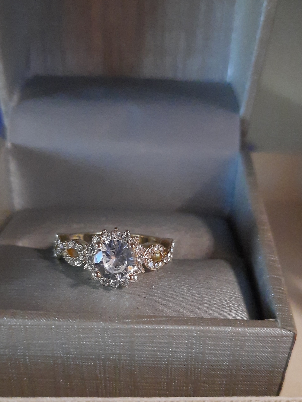 Gold-Tone Clear Crystal Halo Engagement Ring Size 7